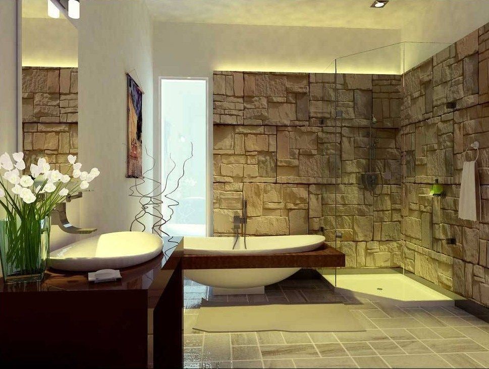 desain kamar mandi mewah batu alam