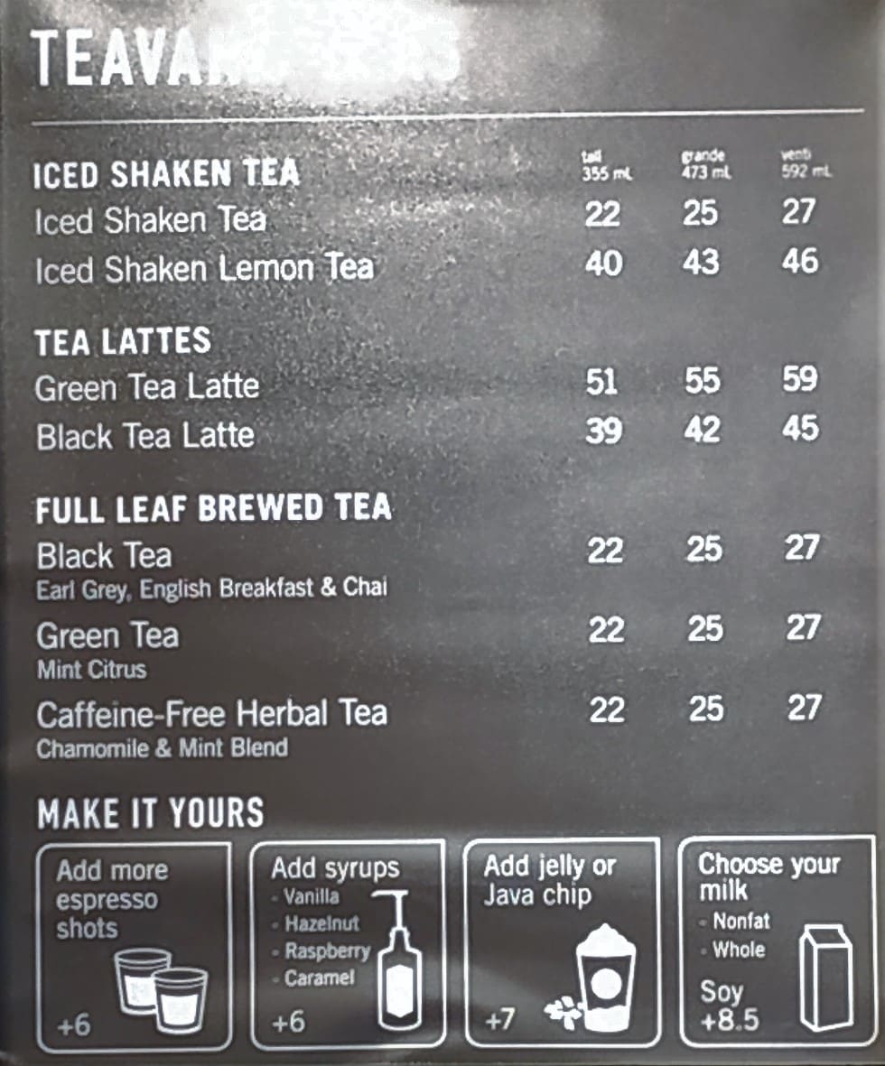 menu minuman starbucks