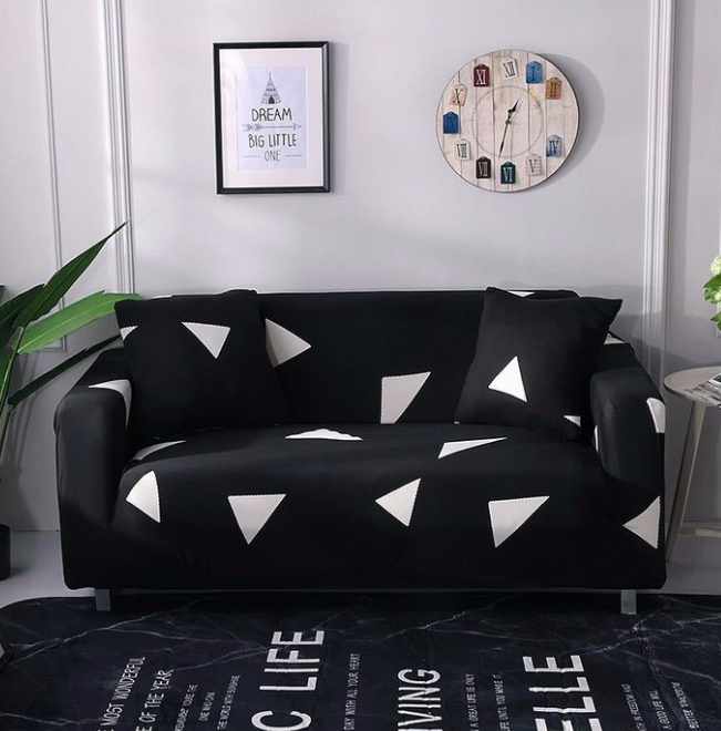 pilihan slipcover sofa - motif segitiga monokrom