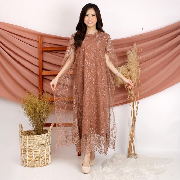 model gamis brokat kombinasi satin terbaru