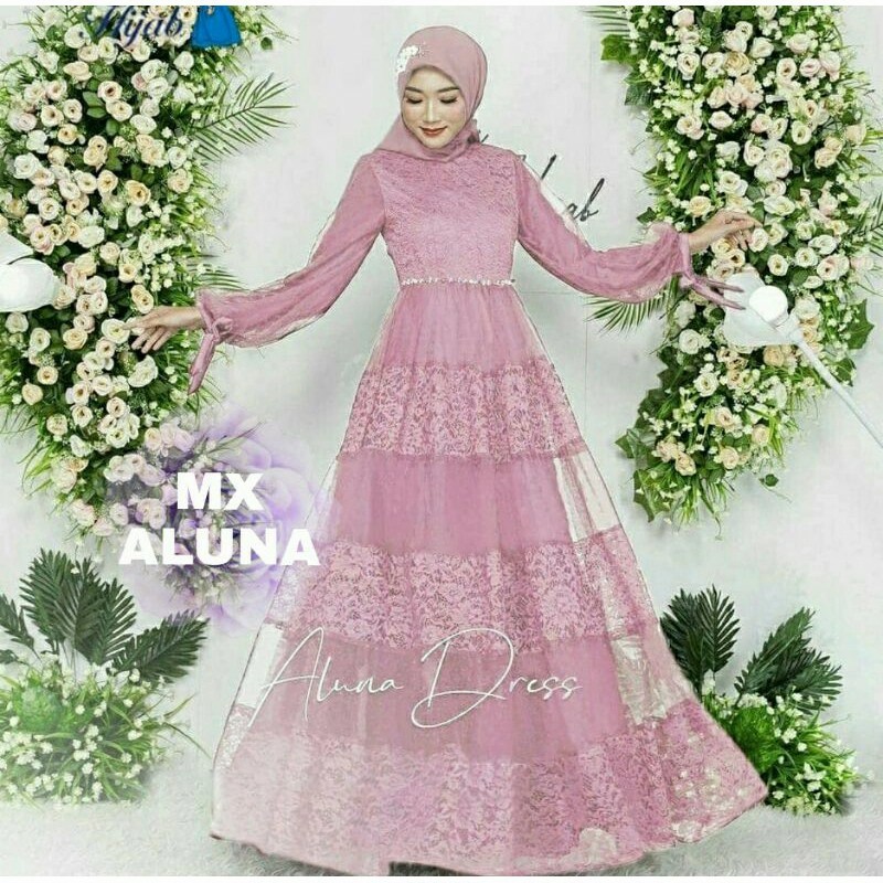 model gamis brokat kombinasi satin terbaru