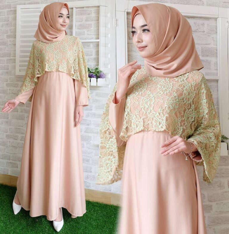 11 Model Gamis Brokat Kombinasi Satin Terbaru, Cocok untuk Lebaran!