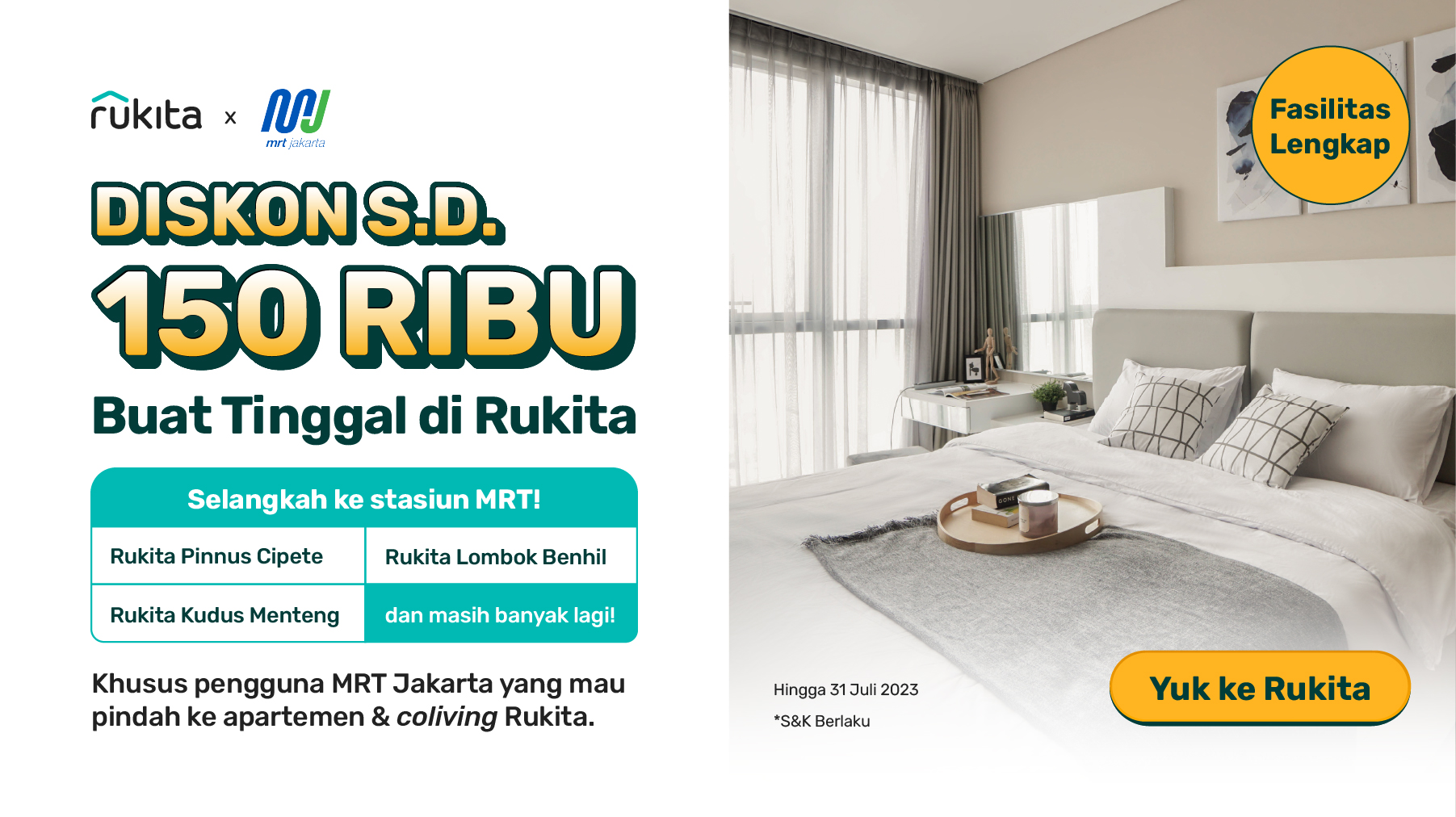 Rukita x MRT Jakarta: Nikmati Diskon Rp150.000 Kost di Coliving Rukita Khusus Pengguna MRT Jakarta!